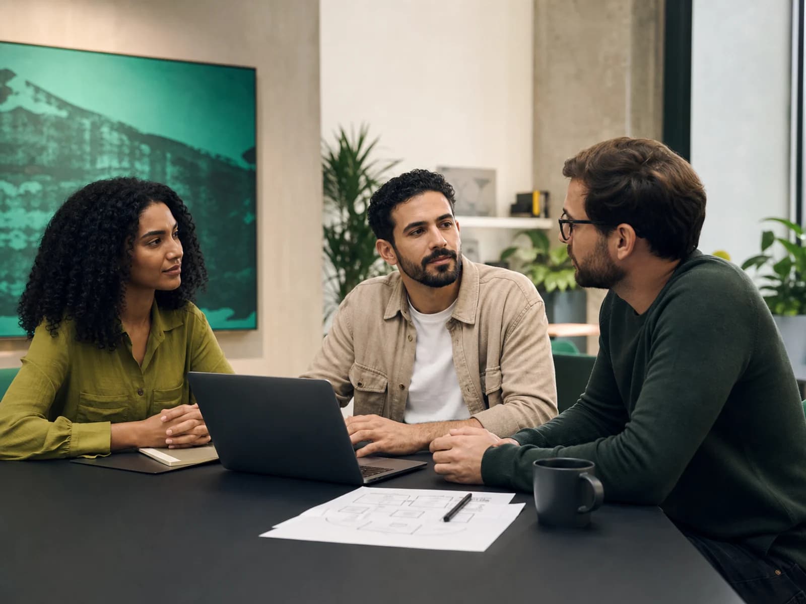 Equipe de agência avaliando diferentes formas de executar uma operação